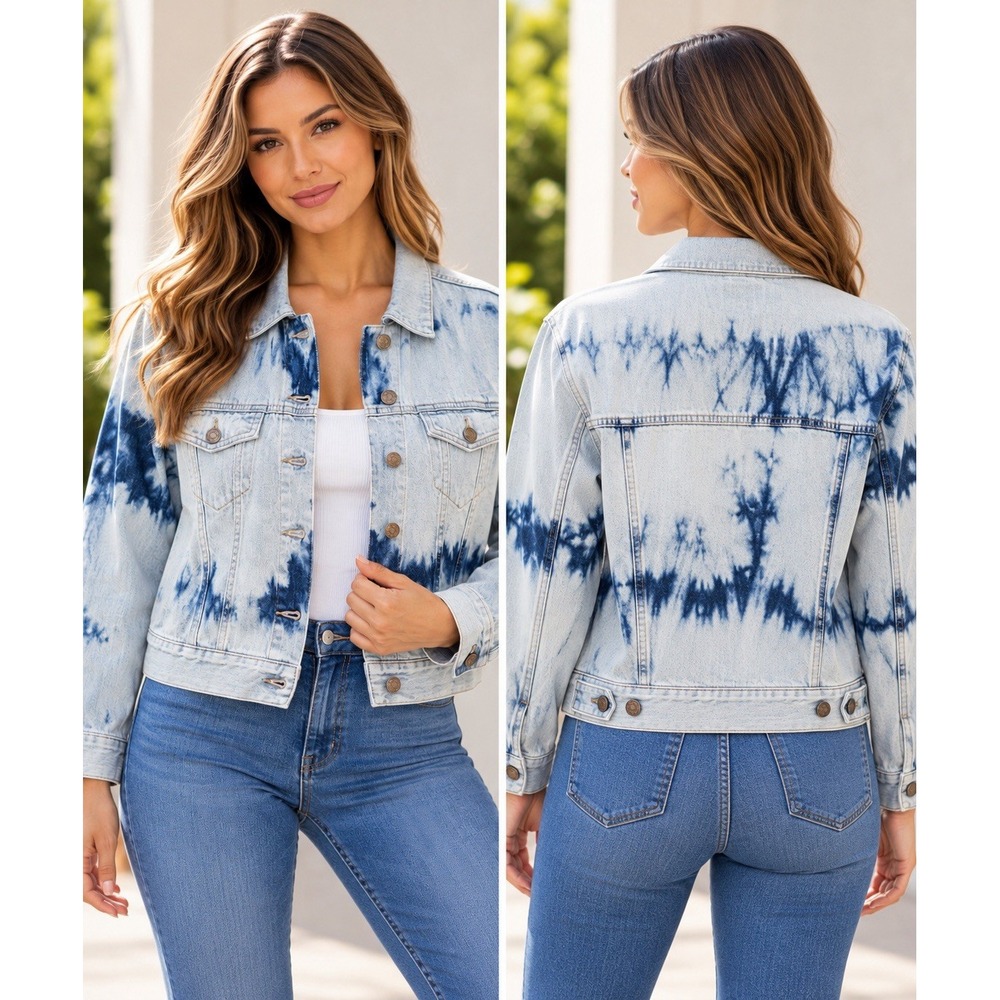 GAP Denim Womens XS Tie Dye Jean Jacket Light Wash Blue NWT 850918-00-1 0000 - Picture 2 of 14